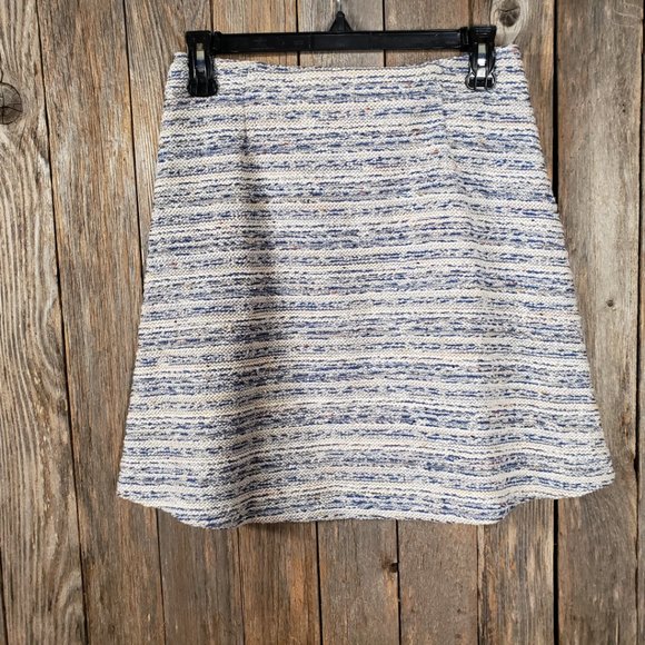 Loft XS Blue Cream Tweed Boucle Flippy Swing Pocket Skirt Pull On - Picture 6 of 7